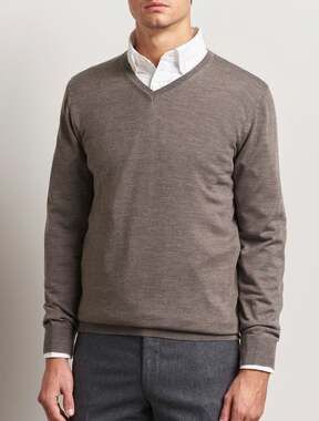 Charles Tyrwhitt V-Neck Regular-Fit Merino Wool Sweater Mocha XXL